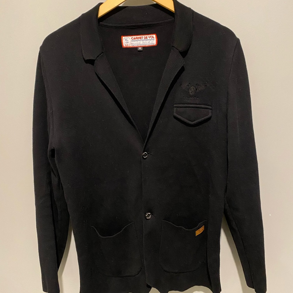 Throwback CARNET DE VOL 2-Button Cotton Knit Cardigan with Lapels - Mens M